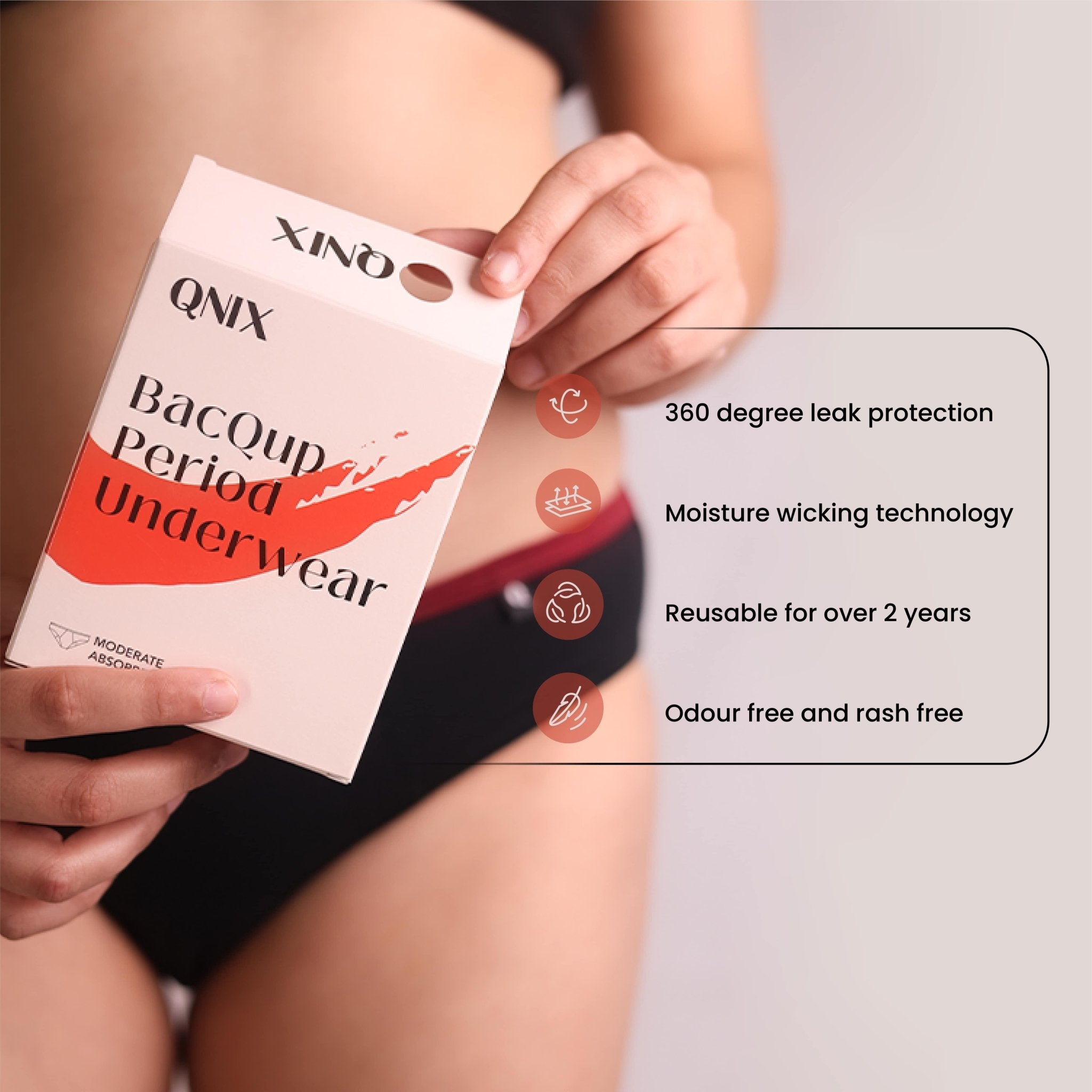 Black BacQup Period Underwear | Moderate Flow | Regular Discharges – Womens Underwear on Brown Living™. SKU: 1021-XS. Img 2.