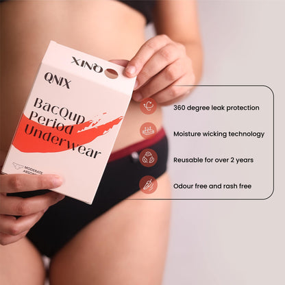 Black BacQup Period Underwear | Moderate Flow | Regular Discharges – Womens Underwear on Brown Living™. SKU: 1021-XS. Img 2.