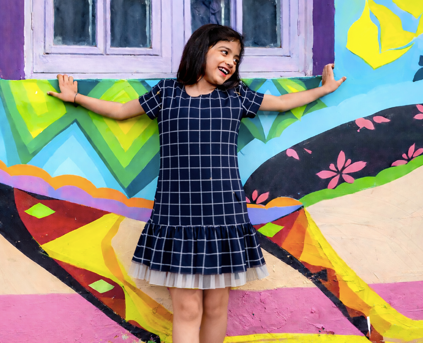 Black Checkered Ruffle Dress Regular Fit for Girls – Kids Daywear Sets on Brown Living™. SKU: PG128_1. Img 5.