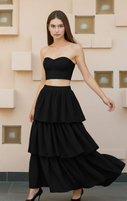 Black Corset & Skirt in Recycled Cotton – Womens Set on Brown Living™. SKU: BL_HOA114. Img 1.