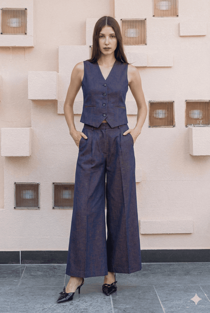 Black Cotton Co - Ord Set | Sleeveless Vest & Straight - Leg Trousers – Womens Co - Ord Sets on Brown Living™. SKU: BL_HOA86. Img 1.