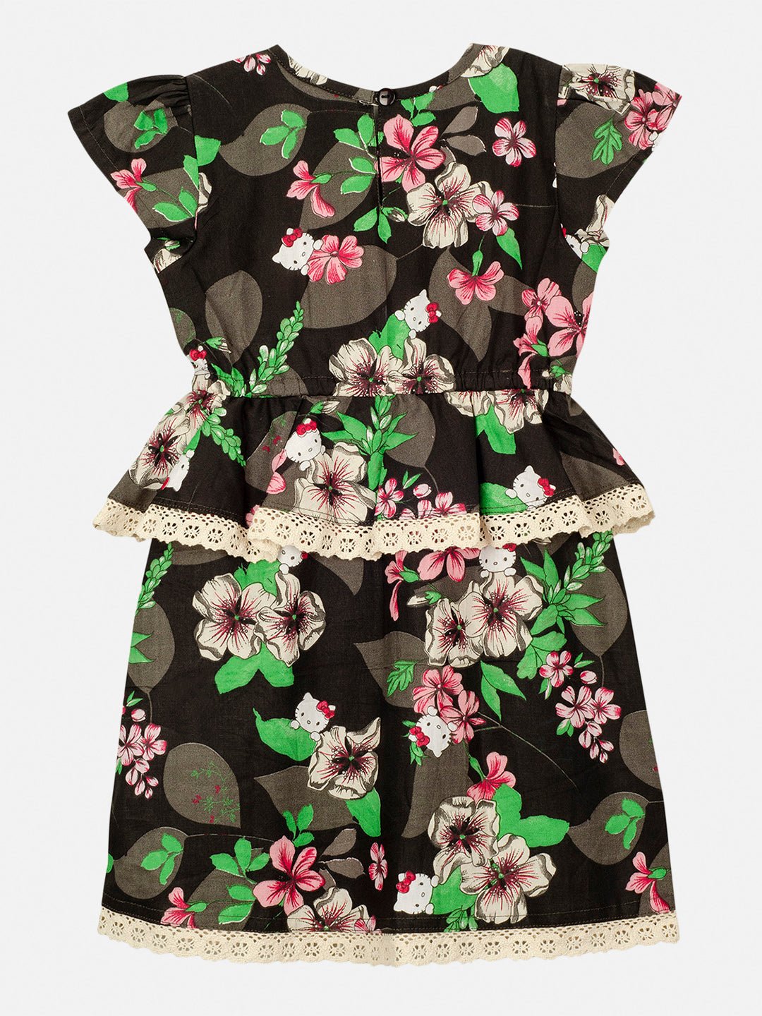 Black Cotton Gardenia Dress For Girls – Soft & Comfortable – Kids Daywear Sets on Brown Living™. SKU: PG149_1. Img 2.