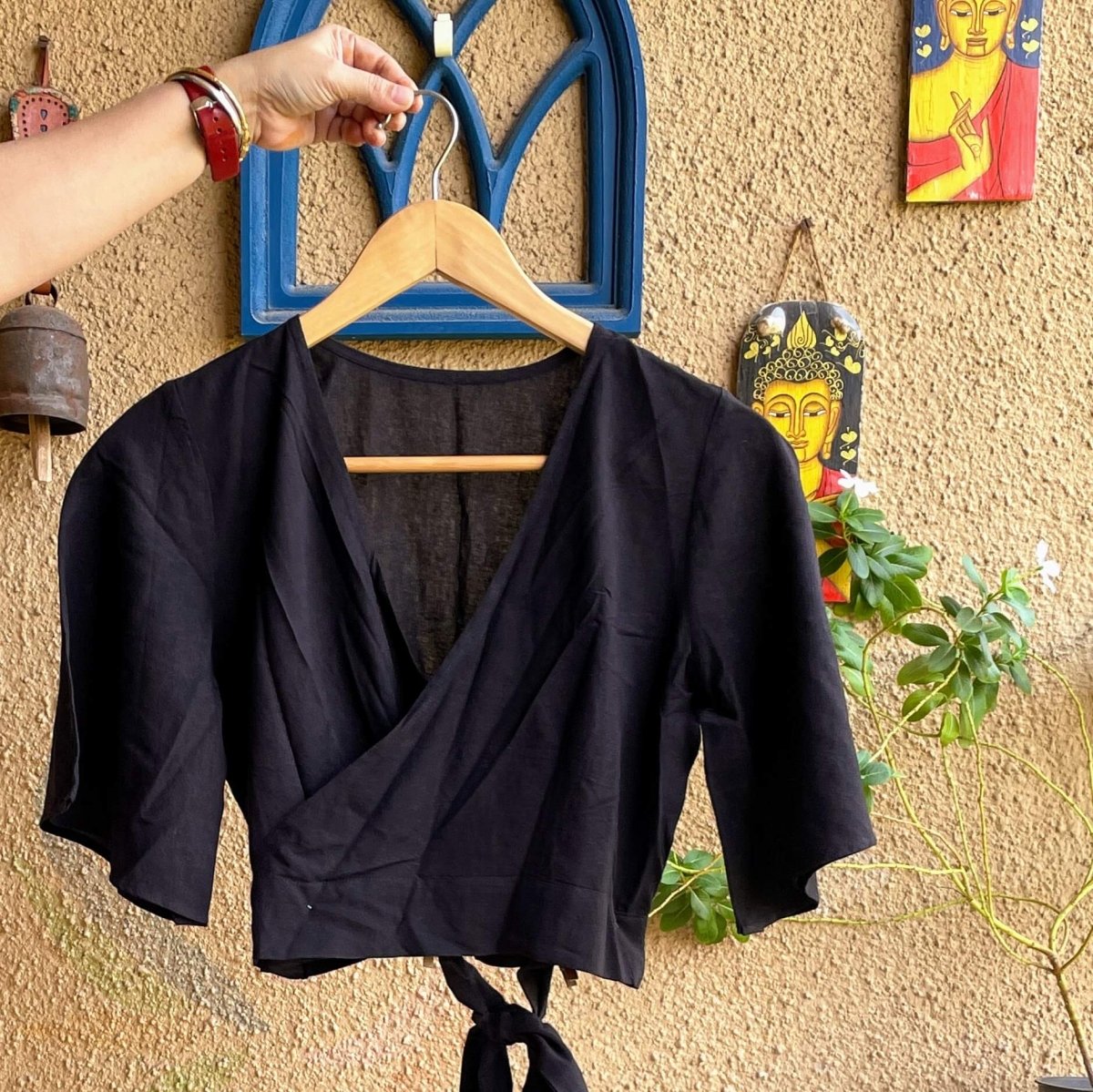 Black cotton readymade blouse – Womens Blouse by Forsarees available on Brown Living™. . SKU: SKU - 133. Img 3.