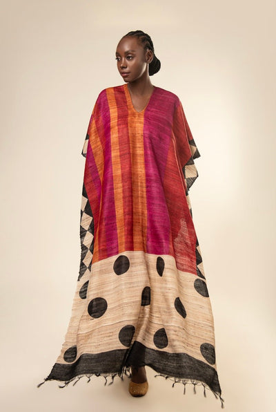 Black Diamond Tussar Peace Silk 3-in-1 Cape | Versatile Layering Wear – Womens Kaftan on Brown Living™. SKU: NAECAP02. Img 7.