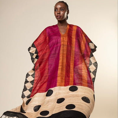 Black Diamond Tussar Peace Silk 3-in-1 Cape | Versatile Layering Wear – Womens Kaftan on Brown Living™. SKU: NAECAP02. Img 1.