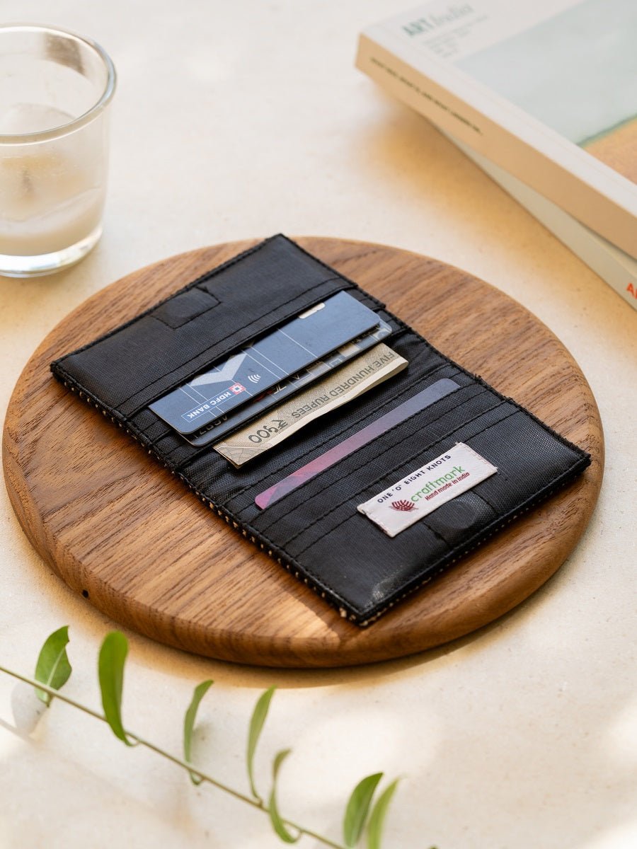 Black Handwoven Card Holder | Rekha Minimal Wallet – Card Sleeves on Brown Living™. SKU: S25REKHCARD220-BLK. Img 3.