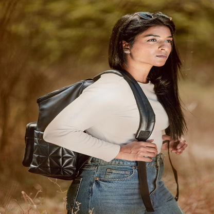 Black Noir Vegan Leather Bagpack – Backpacks on Brown Living™. SKU: BPGH2025 - 4001. Img 5.
