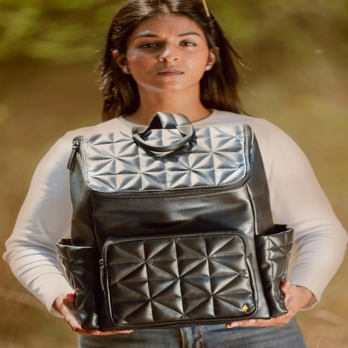 Black Noir Vegan Leather Bagpack – Backpacks by Green Hermitage available on Brown Living™. . SKU: BPGH2025 - 4001. Img 4.