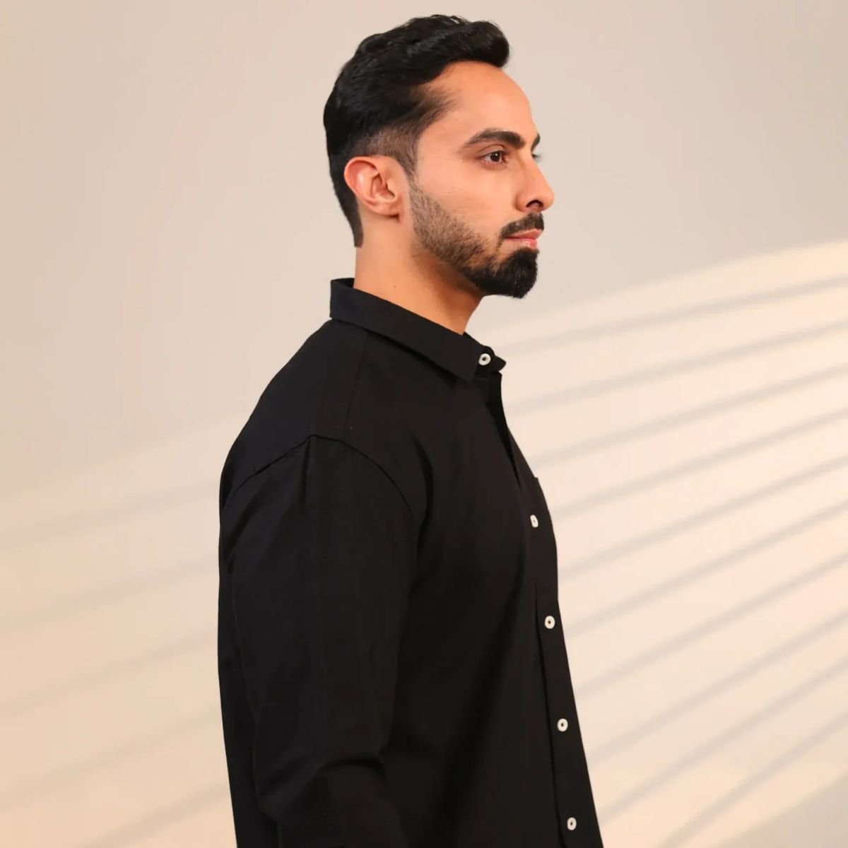 Black Onyx Shirt – Classic Cotton Shirt for Men – Mens Shirt on Brown Living™. SKU: DB - BK - F - S. Img 2.