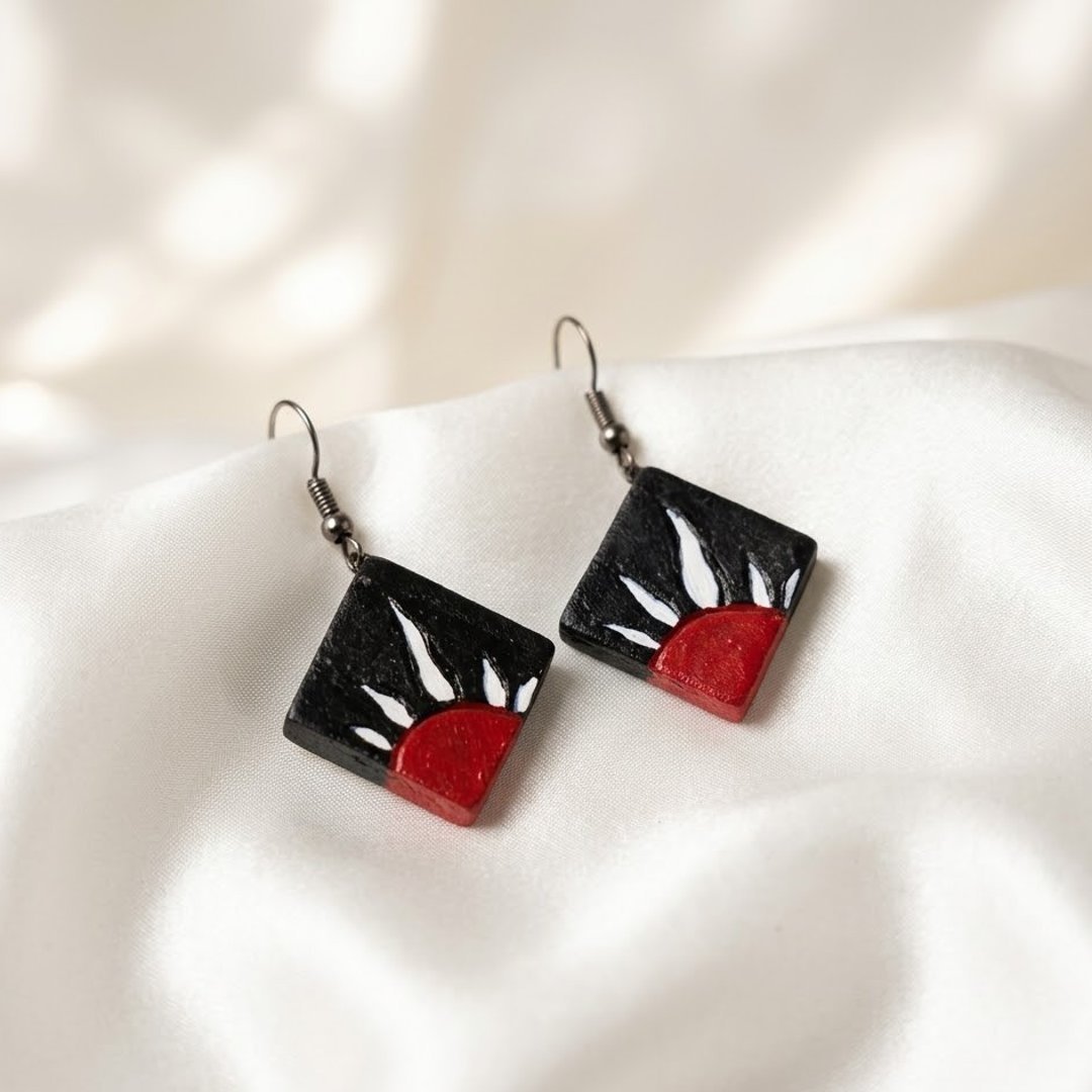 Black & Red Geometric Drop Earrings for Women – Womens Earrings on Brown Living™. SKU: KOTT-T002. Img 2.