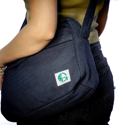 Black Reiek Sling Bag | Sustainable Hemp Crossbody Bag – Womens Handbag on Brown Living™. SKU: OGSBGRK02. Img 22.