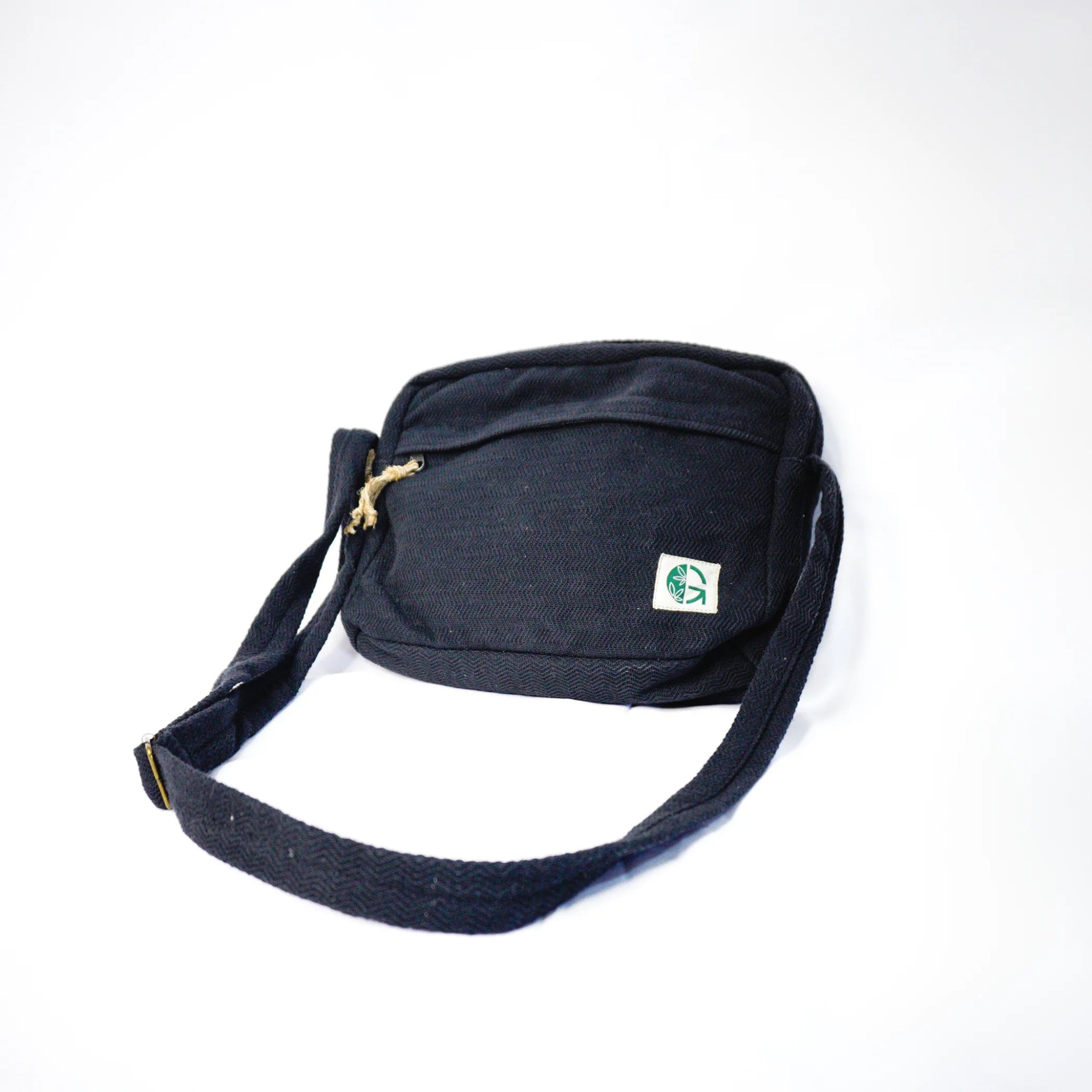 Black Reiek Sling Bag | Sustainable Hemp Crossbody Bag – Womens Handbag on Brown Living™. SKU: OGSBGRK02. Img 18.