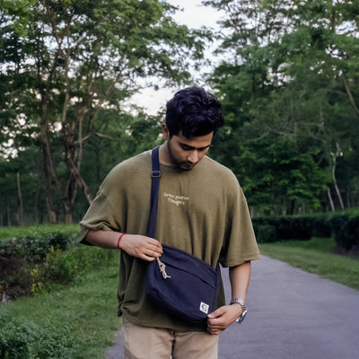Black Reiek Sling Bag | Sustainable Hemp Crossbody Bag – Womens Handbag on Brown Living™. SKU: OGSBGRK02. Img 2.