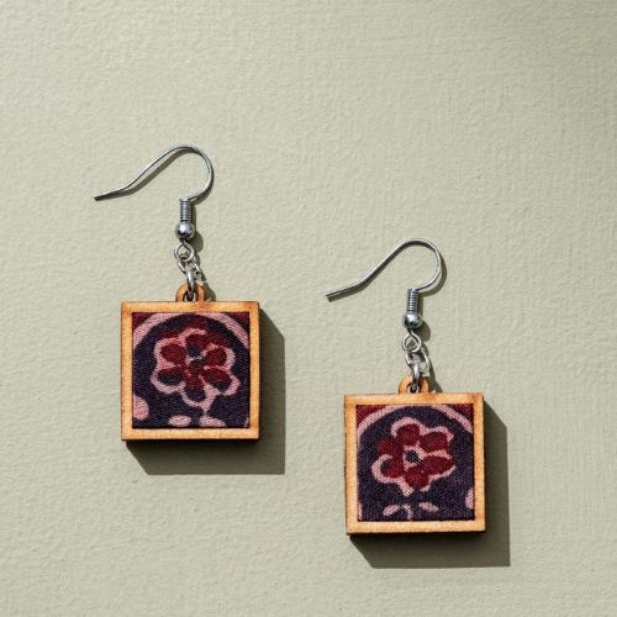 Black Repurposed Ajrakh Fabric & Wood Maze Necklace Earrings Set – Womens Earrings on Brown Living™. SKU: JCC023. Img 6.