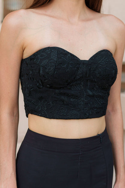 Black Selene Set | Bustier & High - Slit Skirt Evening Co - ord – Womens Co - Ord Sets on Brown Living™. SKU: BL_HOA09. Img 1.