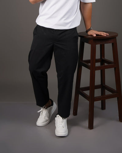 Black Straight Fit Cotton Trousers | Semi-Formal Wear – Mens Trousers on Brown Living™. SKU: AT15H-TROUSER-30. Img 1.