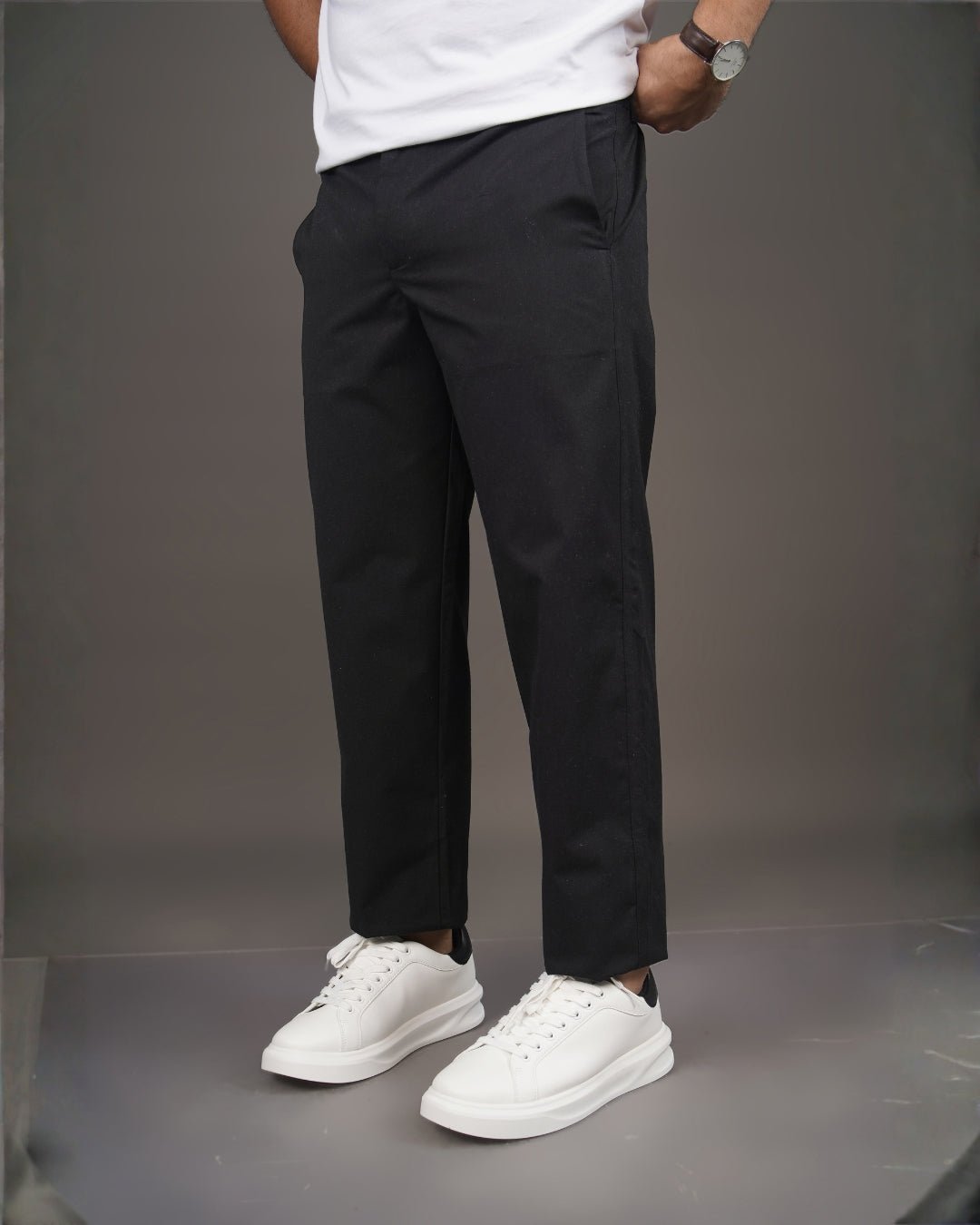 Black Straight Fit Cotton Trousers | Semi-Formal Wear – Mens Trousers on Brown Living™. SKU: AT15H-TROUSER-30. Img 8.