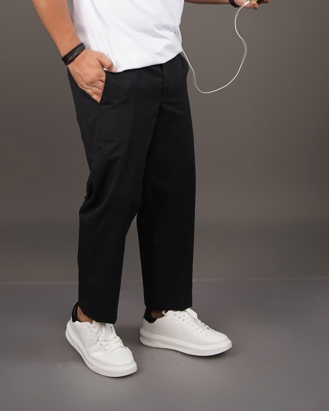 Black Straight Fit Cotton Trousers | Semi-Formal Wear – Mens Trousers on Brown Living™. SKU: AT15H-TROUSER-30. Img 4.