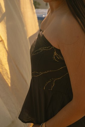 Black Tube Top With Golden Gilded Details | Strapless Party Wear – Womens Top on Brown Living™. SKU: TU01. Img 3.