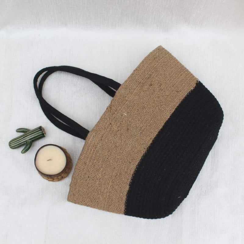 Black/Beige Jute Tote Bag | Verified Sustainable by Brown Living™