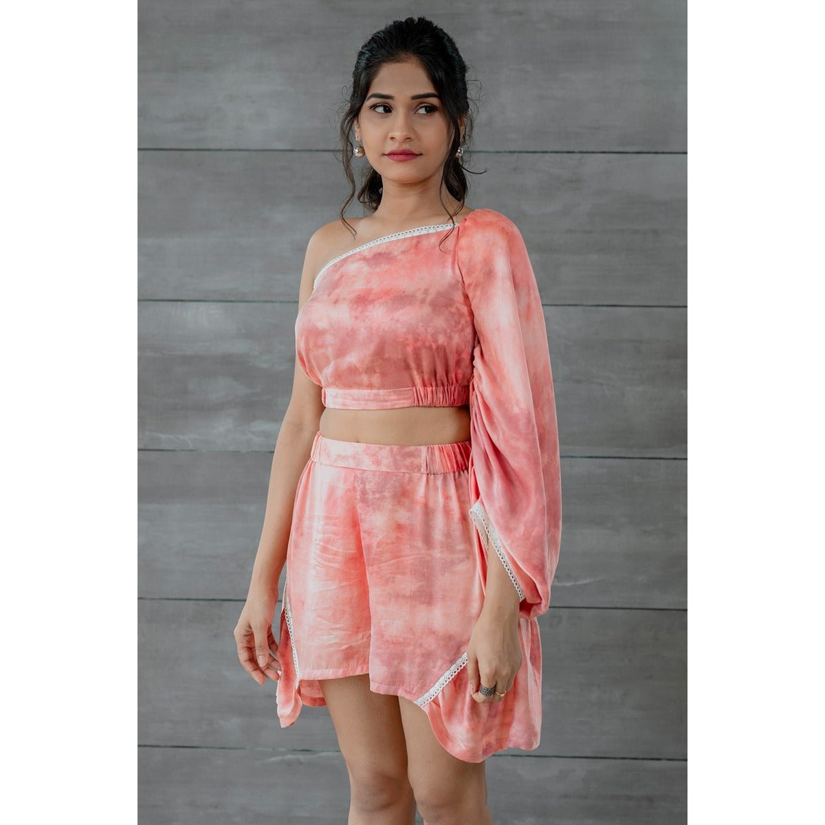 Blaire Peach One Shoulder Top | Stylish Women Asymmetric Top – Womens Top on Brown Living™. SKU: TMS0157-XS. Img 4.