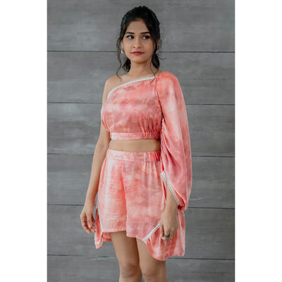 Blaire Peach One Shoulder Top | Stylish Women Asymmetric Top – Womens Top on Brown Living™. SKU: TMS0157-XS. Img 4.