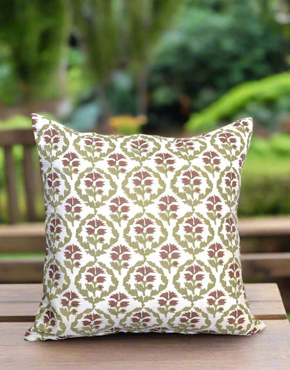 Block Print Cushion Cover with Premium Handmade Cotton Fabric - White Jaal - Pack of 2 and 5 | Verified Sustainable by Brown Living™