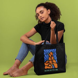 Bloom Black - 100% Cotton Canvas Sustainable Tote Bag with Zip | Verified Sustainable by Brown Living™