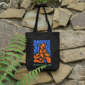 Bloom Black - 100% Cotton Canvas Sustainable Tote Bag with Zip | Verified Sustainable by Brown Living™