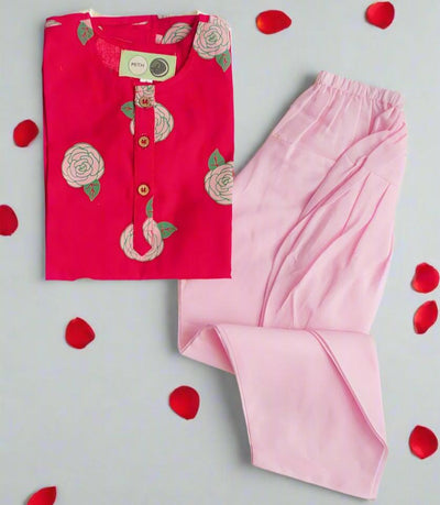 Bloomimg Red - Girls Ethnic Wear – Kids Ethnic Sets on Brown Living™. SKU: MITHEW - 040 - 1. Img 1.