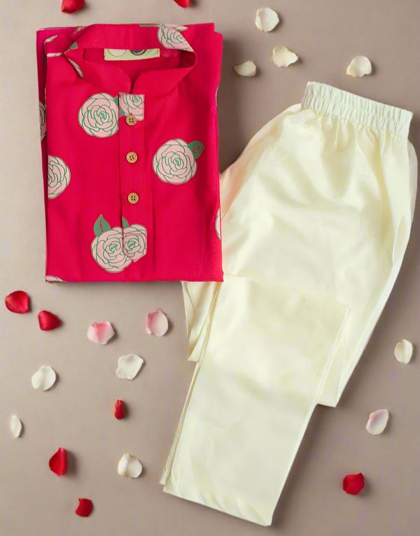 Blooming Red - Boys Ethnic Wear | Verified Sustainable Kids Ethnic Sets on Brown Living™