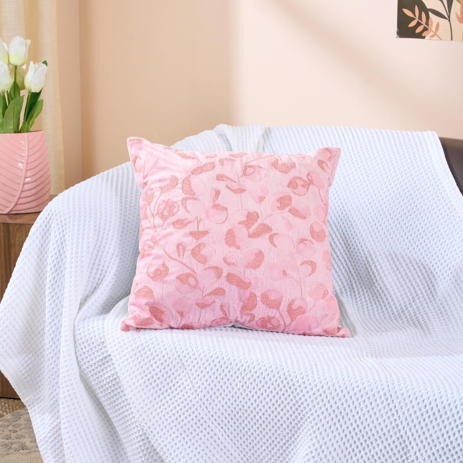 Blossom Dream Floral Cushion | Soft Decorative Accent Cushion – Pillow on Brown Living™. SKU: TEE-25737. Img 1.