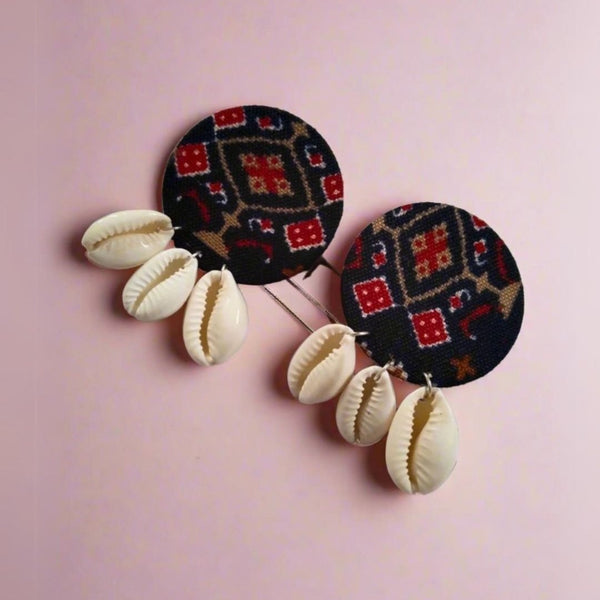 Blue And Red Printed Shells Studs Earrings | Verified Sustainable by Brown Living™