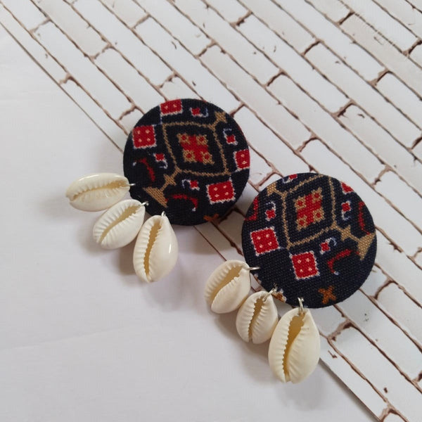 Blue And Red Printed Shells Studs Earrings | Verified Sustainable Womens earrings on Brown Living™