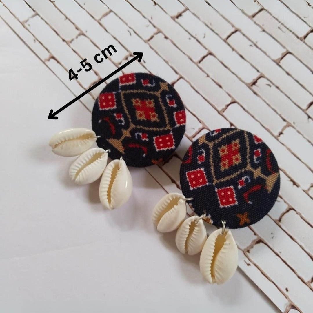 Blue And Red Printed Shells Studs Earrings | Verified Sustainable by Brown Living™