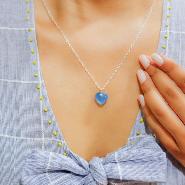 Blue Chalcedony Stone Pendant with Golden Chain