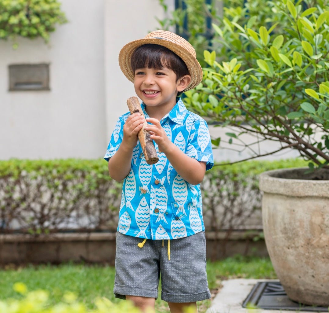 Blue Cotton Shirt For Boys – Comfortable Casual Summer Wear – Kids Shirts on Brown Living™. SKU: PB231_1. Img 1.