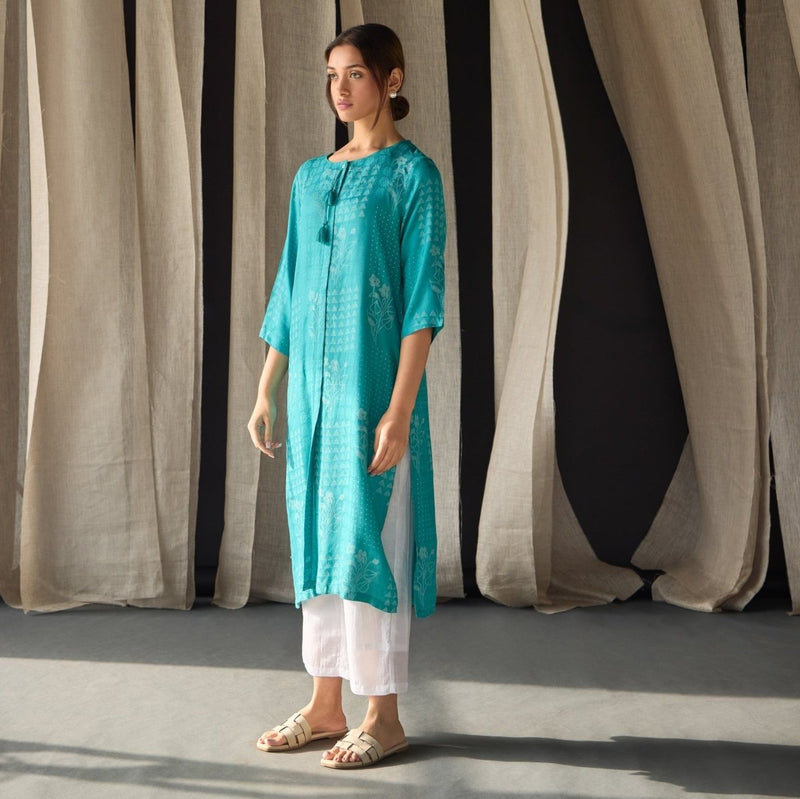 Blue Ecovero Jacquard Kurta | Verified Sustainable by Brown Living™