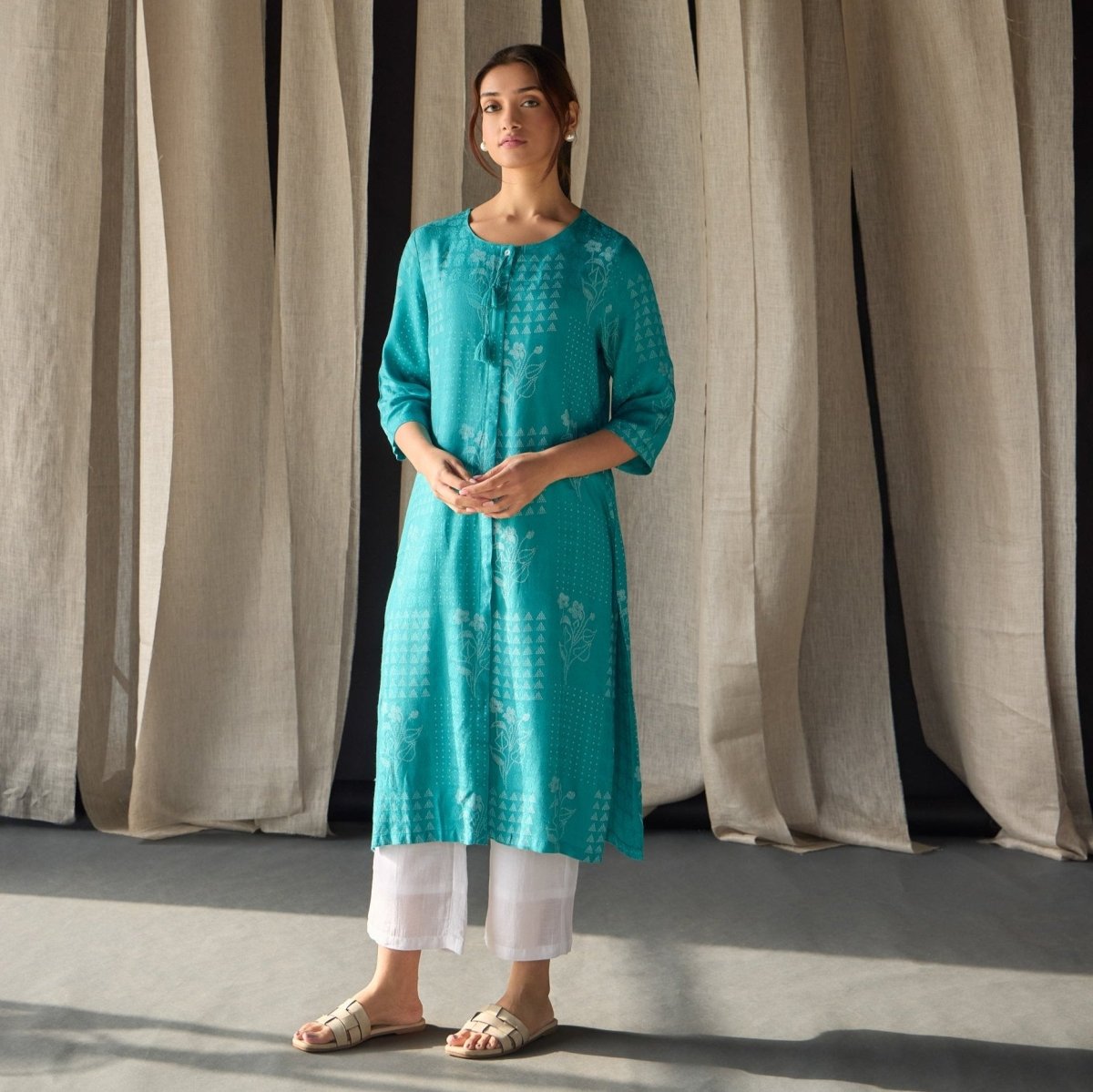 Blue Ecovero Jacquard Kurta | Verified Sustainable by Brown Living™