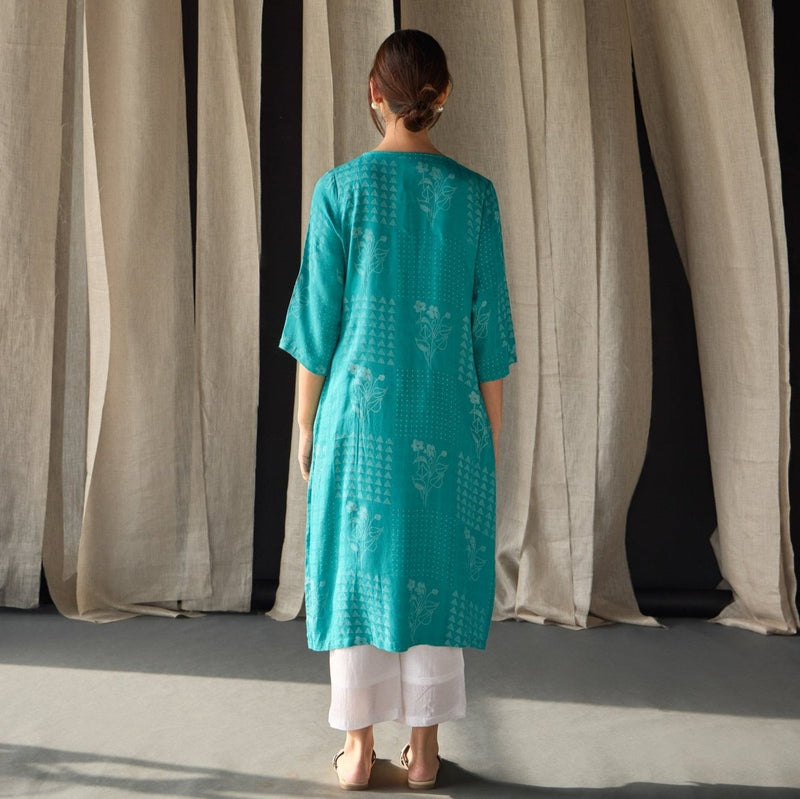 Blue Ecovero Jacquard Kurta | Verified Sustainable by Brown Living™