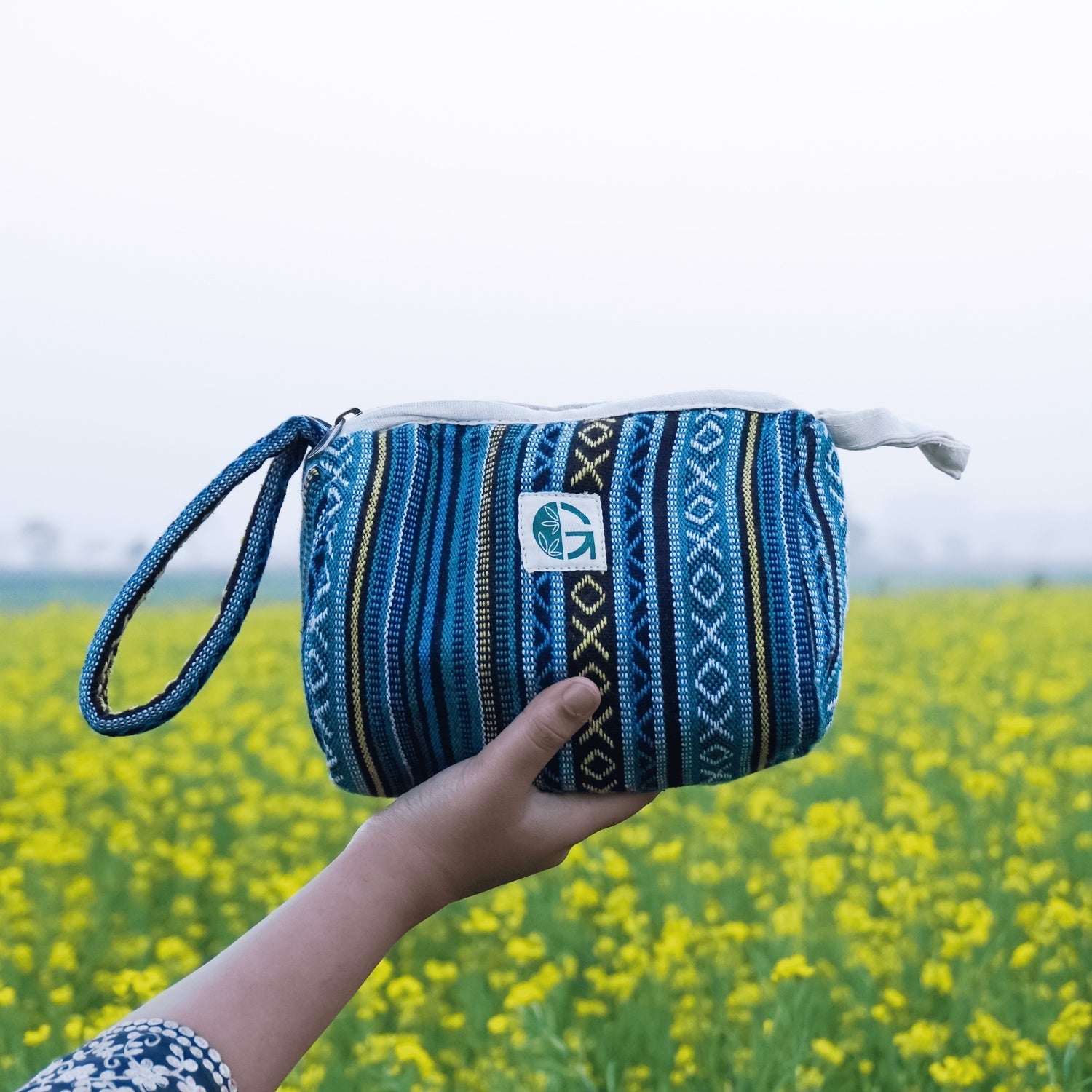 Blue Ethnic Toiletry Pouch | Travel Makeup & Cosmetic Bag – Womens Handbag on Brown Living™. SKU: OGESTK05. Img 15.