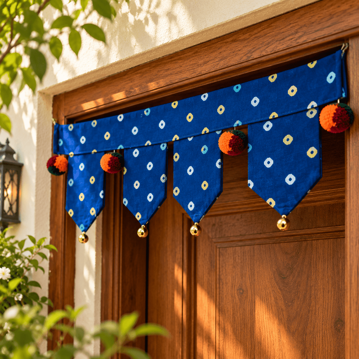 Blue Fabric Bandhani Toran | Traditional Door Hanging – Home Decor on Brown Living™. SKU: KB002. Img 1.