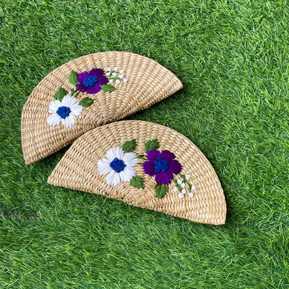 Blue Floral Embroidered Kauna Grass Clutch – Womens Accessories on Brown Living™. SKU: K2. Img 1.