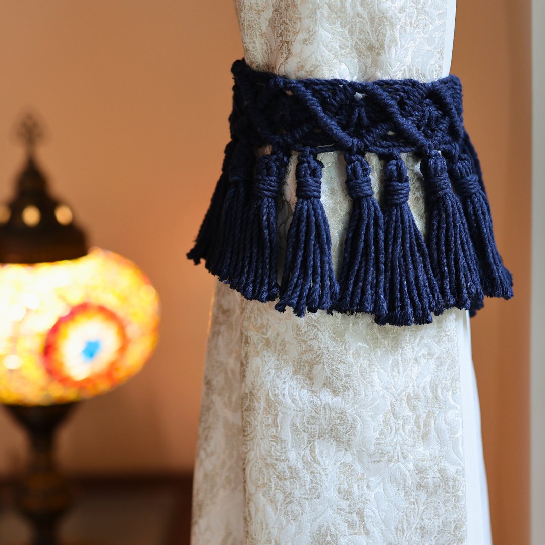 Blue Macrame Tassel Curtain Ties | Verified Sustainable by Brown Living™