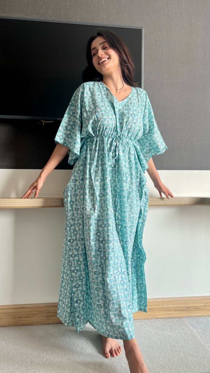Blue Maze Runner Kaftaan – Womens Kaftan by Bloc'D by JBH available on Brown Living™. Onesize . SKU: BOTW004. Img 2.