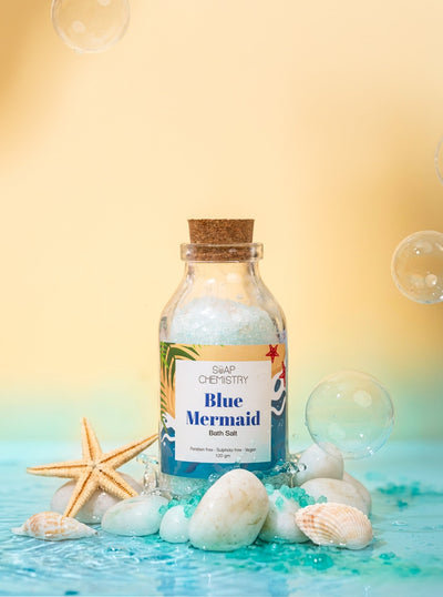 Blue Mermaid Bath Salt 120g | Refreshing Aromatherapy Bath Soak – Bath Salt on Brown Living™. SKU: SC-34. Img 1.