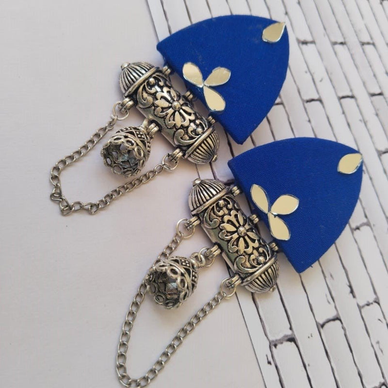 Blue Mirror Kundan Oxidized Jhumka with Chain | Verified Sustainable Womens earrings on Brown Living™