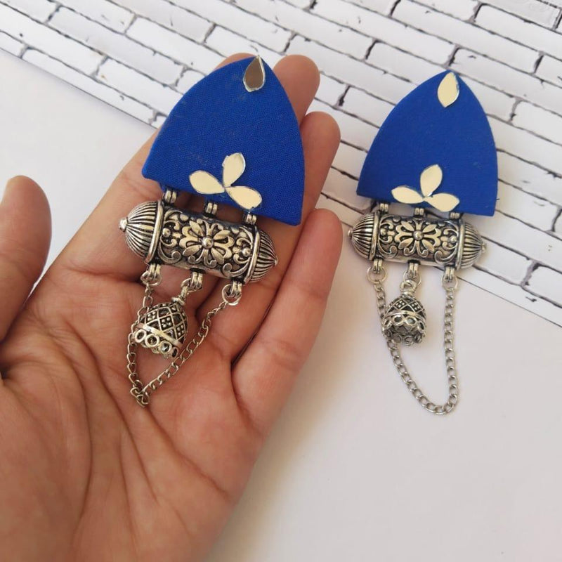 Blue Mirror Kundan Oxidized Jhumka with Chain | Verified Sustainable by Brown Living™