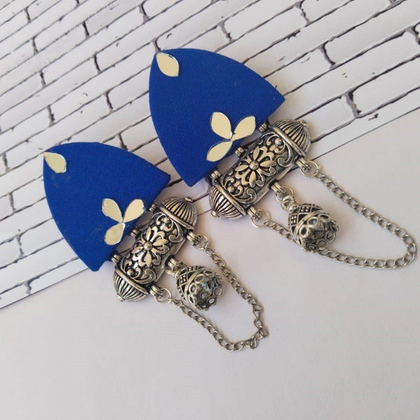 Blue Mirror Kundan Oxidized Jhumka with Chain | Verified Sustainable Womens earrings on Brown Living™