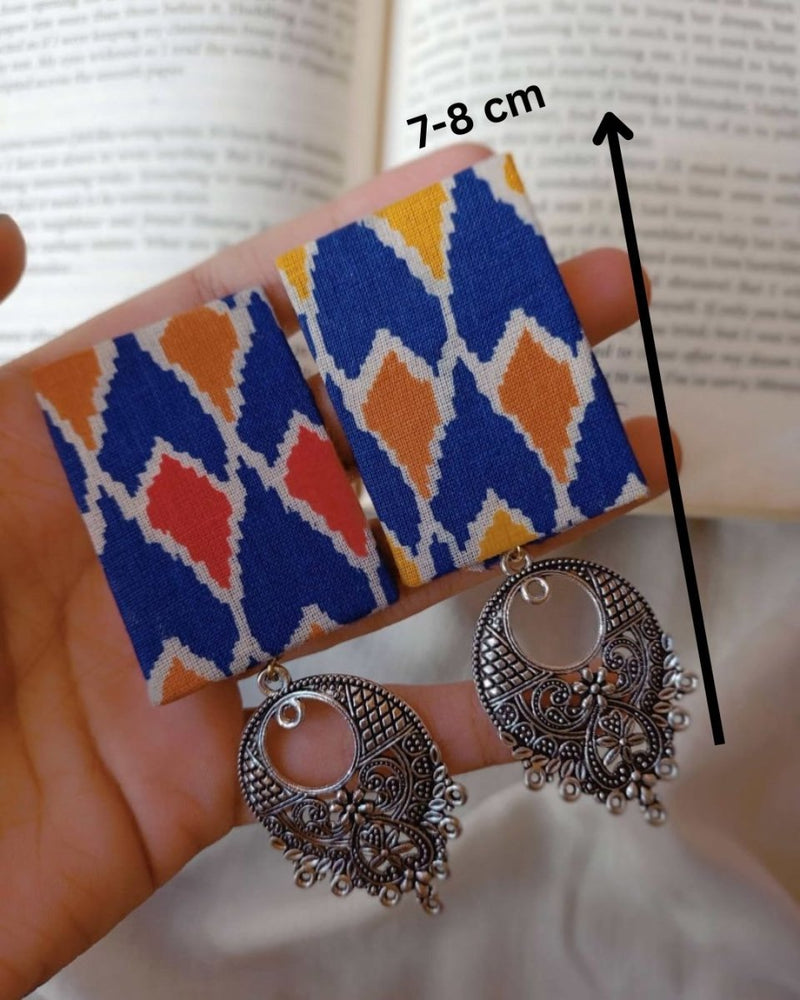 Blue Printed Rectangular Fabric Earrings | Verified Sustainable by Brown Living™